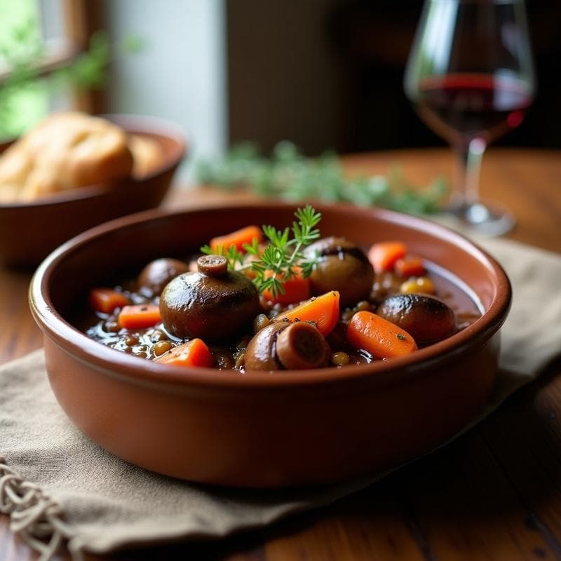 Boeuf Bourguignon de Hongos Portobello: Receta Francesa Vegana en Olla Lenta y Reconfortante