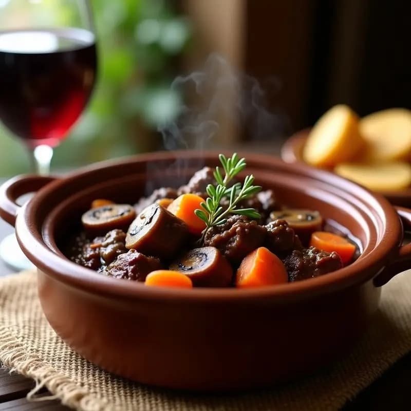 Bœuf Bourguignon con Champiñones Portobello: Receta Francesa Clásica en Olla Exprés