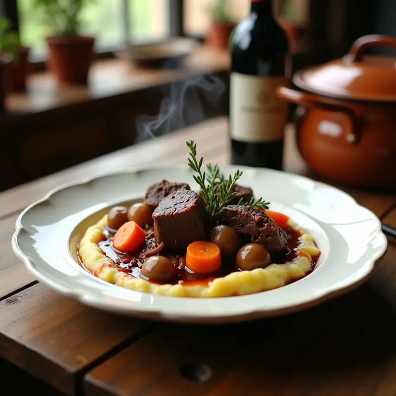 Bœuf Bourguignon Francés con Puré de Patatas: Receta Tradicional en Olla Lenta