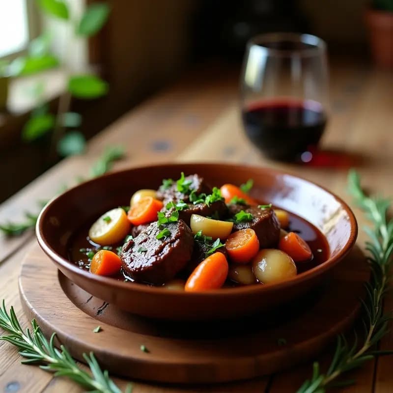 Bœuf Bourguignon con Setas Portobello: Receta Francesa Tradicional en Olla Lenta