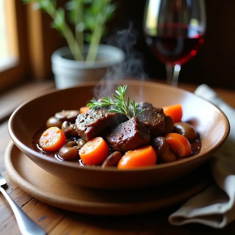 Boeuf Bourguignon con Setas y Zanahorias: Receta Francesa en Slow Cooker
