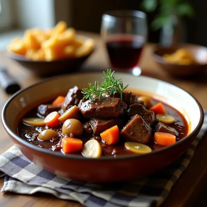 Bœuf Bourguignon Francés con Vino Tinto y Champiñones: Receta Clásica en Thermomix
