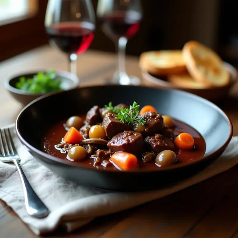 Boeuf Bourguignon Francés con Vino Tinto: Receta Tradicional en Olla Lenta