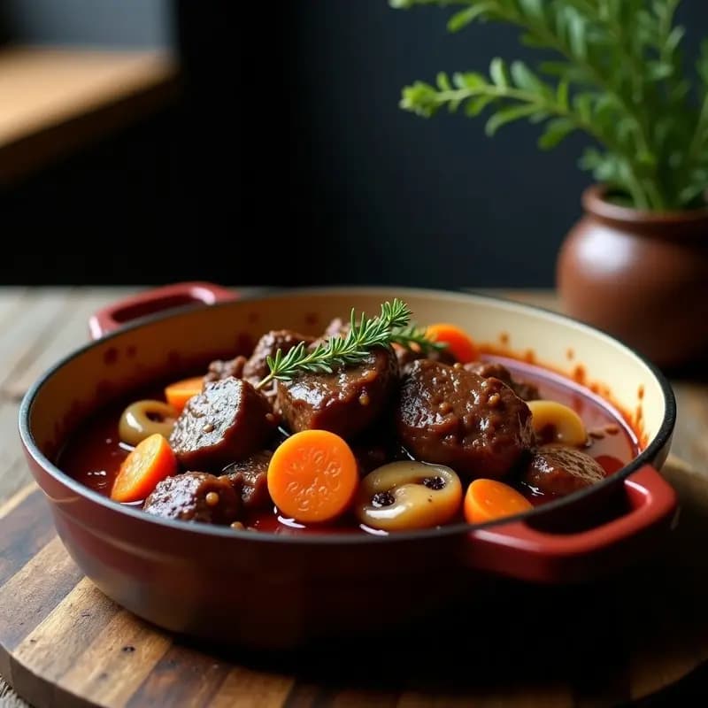 Bœuf Bourguignon: Estofado Francés Tradicional con Vino Tinto y Setas