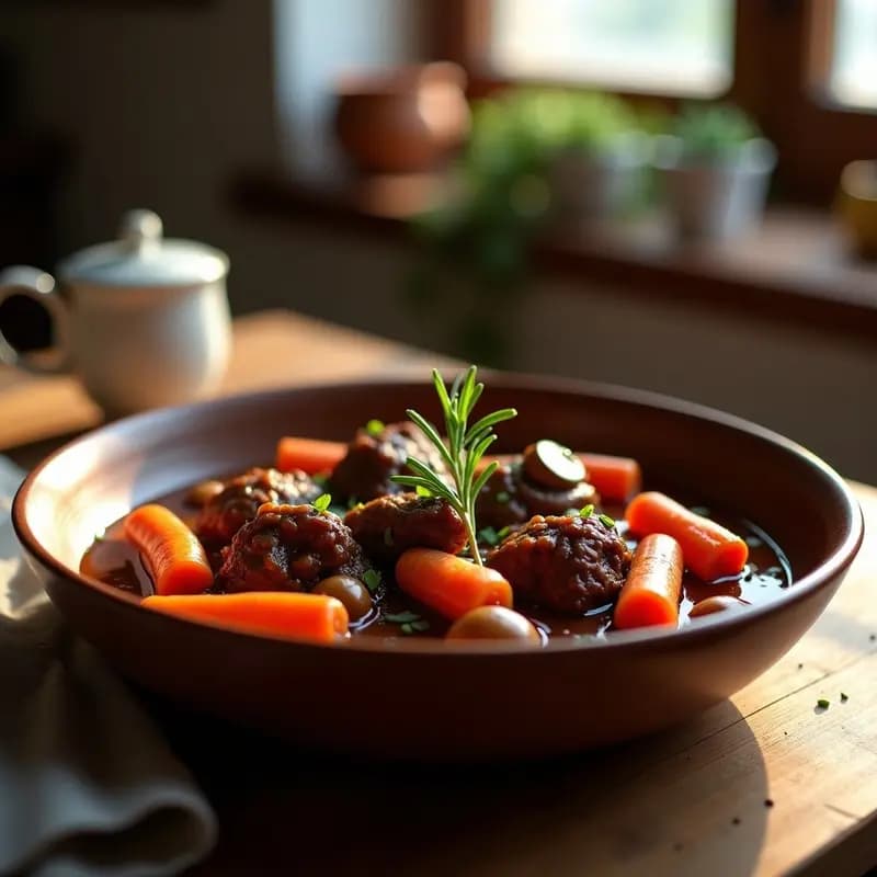 Boeuf Bourguignon con Zanahorias Glaseadas: Receta Francesa Tradicional en Olla Lenta