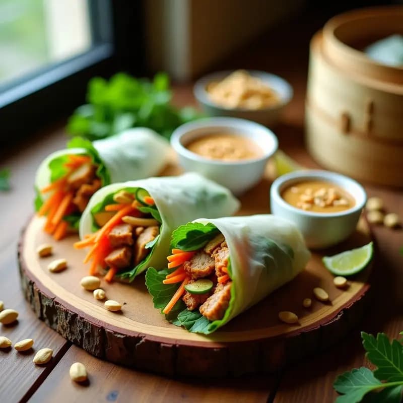 Boh Paper Thai con Cerdo, Tofu y Maní: Rollitos Frescos para Llevar al Trabajao en Tupper