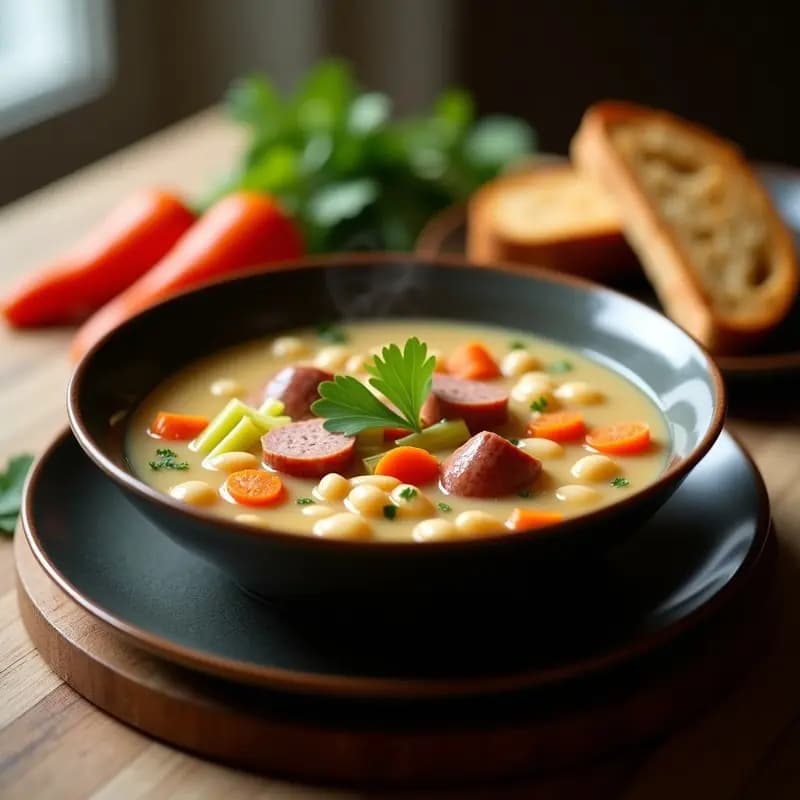 Böhnen Suppe con Salchicha de Frankfurt: Sopa Alemana Tradicional en Olla Exprés