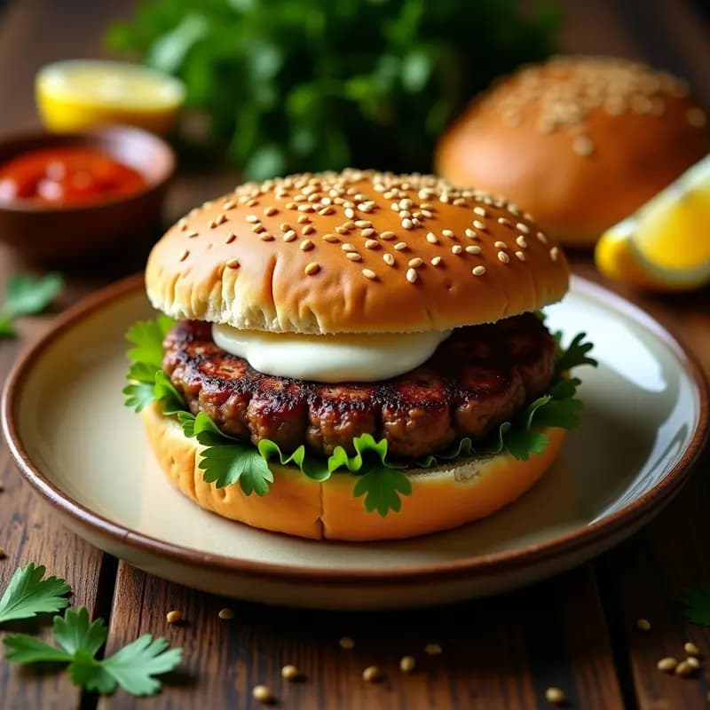 Böhrak Buri: Hamburguesa Tunecina de Cordero y Hierbas con Pan de Semolina