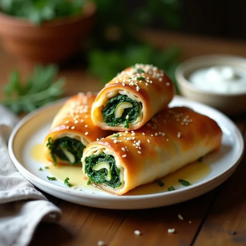 Böhrek de Espinacas y Queso Feta: Pastel Griego de Hojaldre en Rollos Crujientes