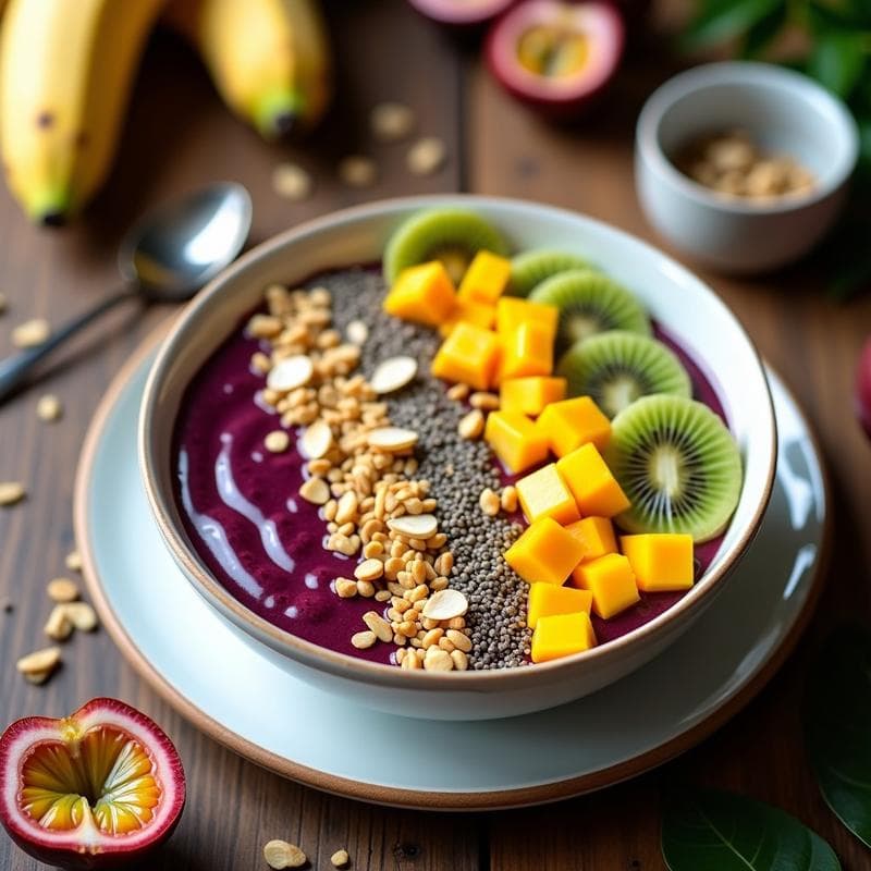 Bol de Açaí con Granola de Quinoa y Frutas Tropicales: Desayuno Energético en 5 Minutos