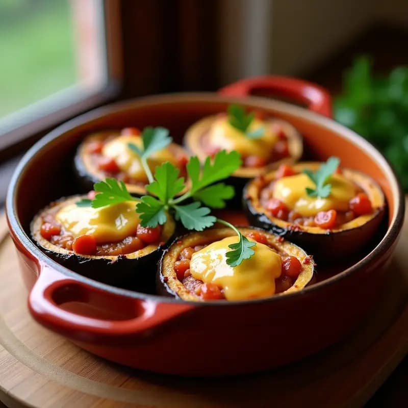 Bolas de berenjena rellenas de carne picada y queso: Tapa murciana al horno