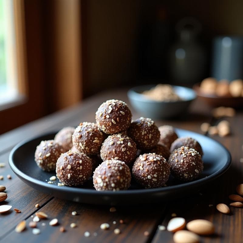 Bolas de Dátiles y Cacao con Semillas de Chía: Snack Energético Keto Sin Horno