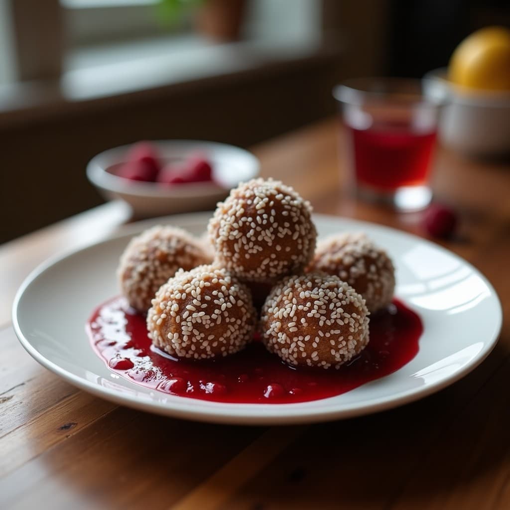 Bolas de Dátiles y Coco con Centro de Mermelada de Frambuesa: Postre Sin Azúcar y Sin Horno