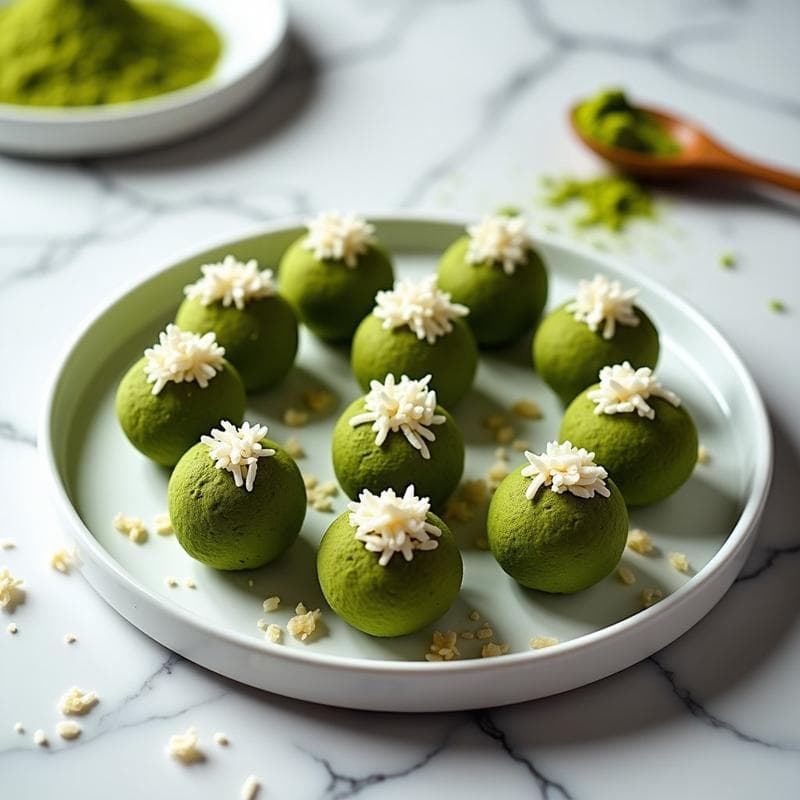 Bolas de Dátiles y Queso de Cúrcuma con Cobertura de Matcha: Postre Vegano y Energético