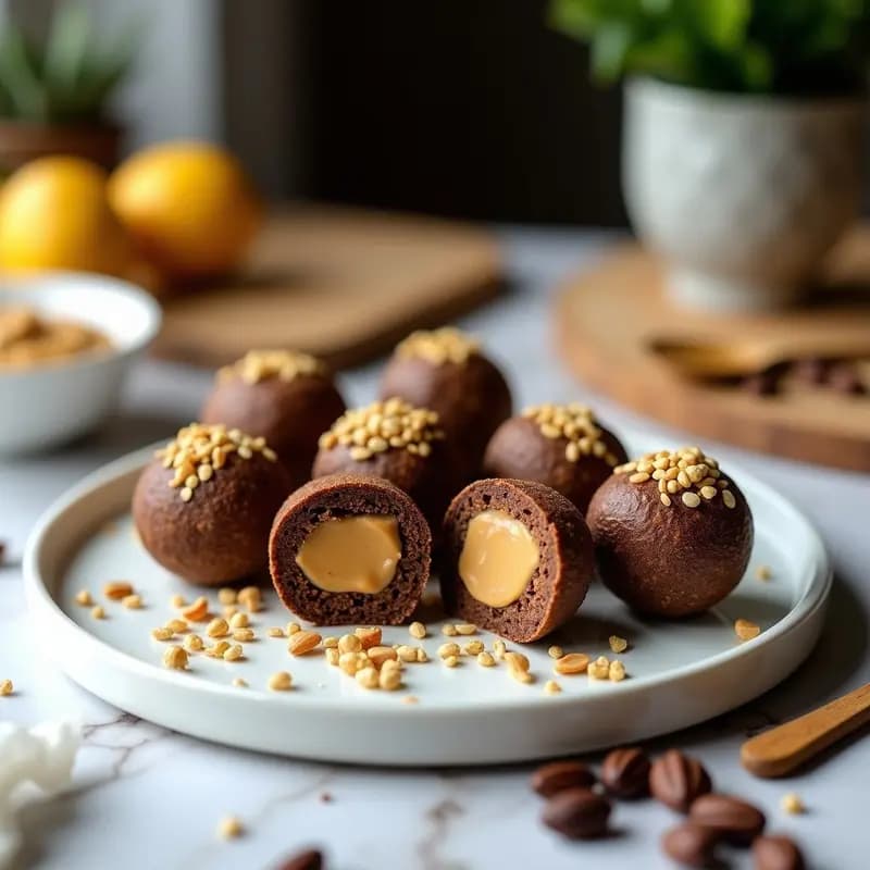 Bolas de Energía de Cacao y Semillas de Girasol con Relleno de Mantequilla de Maní: Snack Fitness