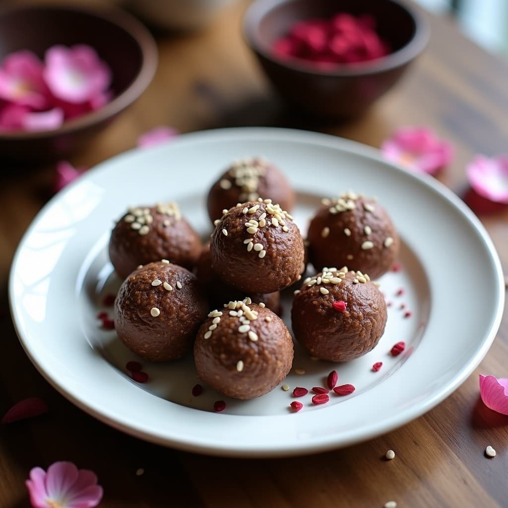 Bolas de Energía de Semillas de Loto y Cacao con Esencia de Rosa: Snack Árabe Keto