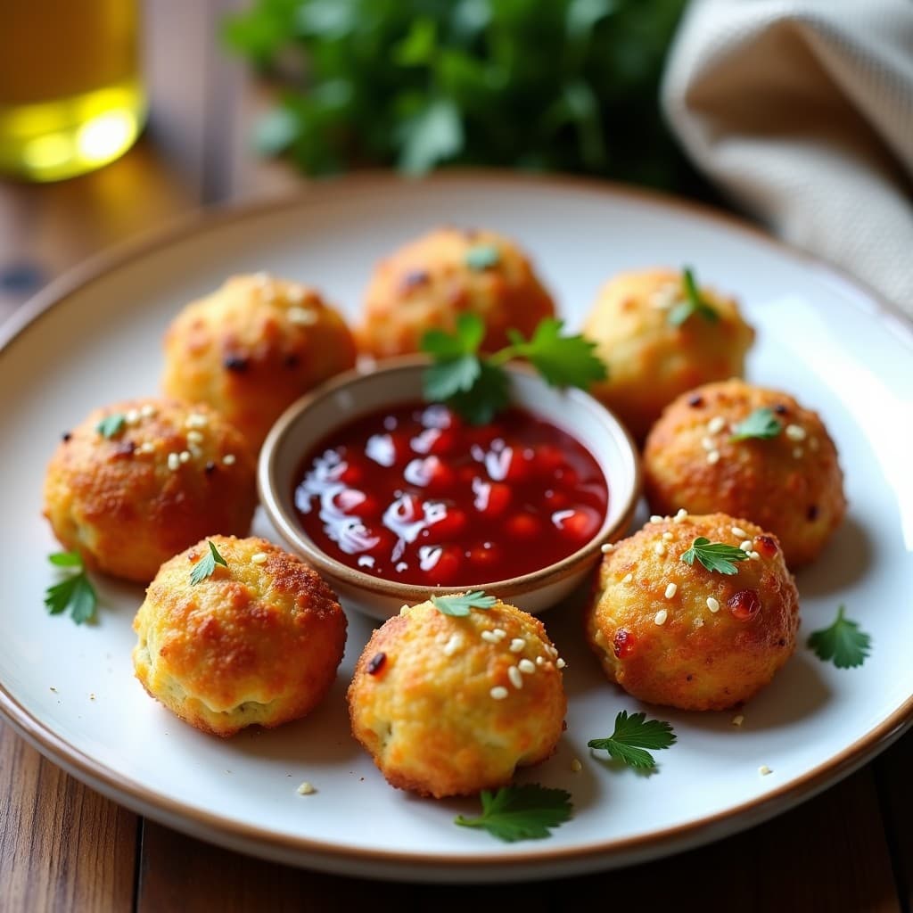 Bolas de Queso Halloumi y Berenjena con Salsa de Granados: Aperitivo Vegano al Estilo Chipriota en Airfryer