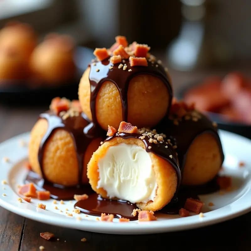 Bolas de Helado Fritas con Cobertura de Chocolate y Virutas de Bacon: Postre Crujiente por Fuera y Frío por Dentro