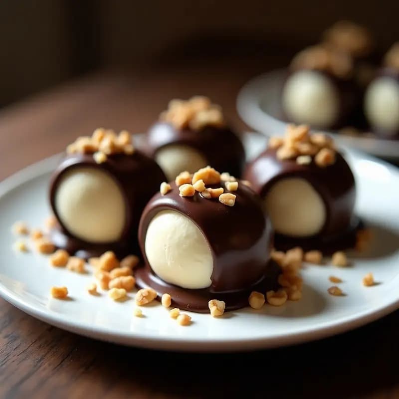 Bolas de Helado de Vainilla Bañadas en Chocolate y Nueces: Postre Clásico con Toque Gourmet
