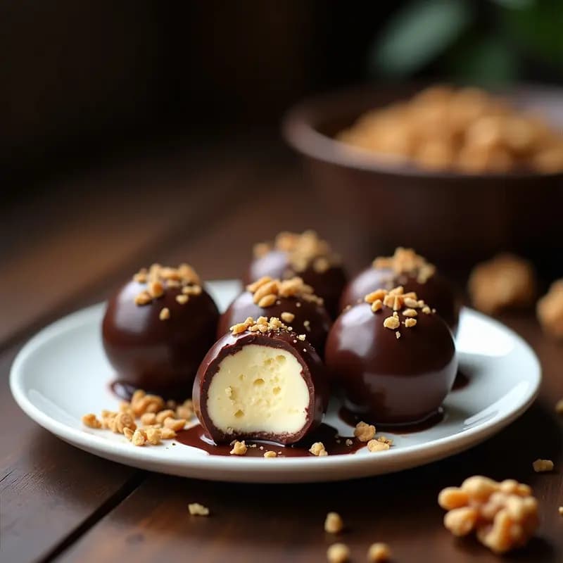 Bolas de Helado de Vainilla Empapadas en Chocolate y Nuez: Trufas Heladas Irresistibles