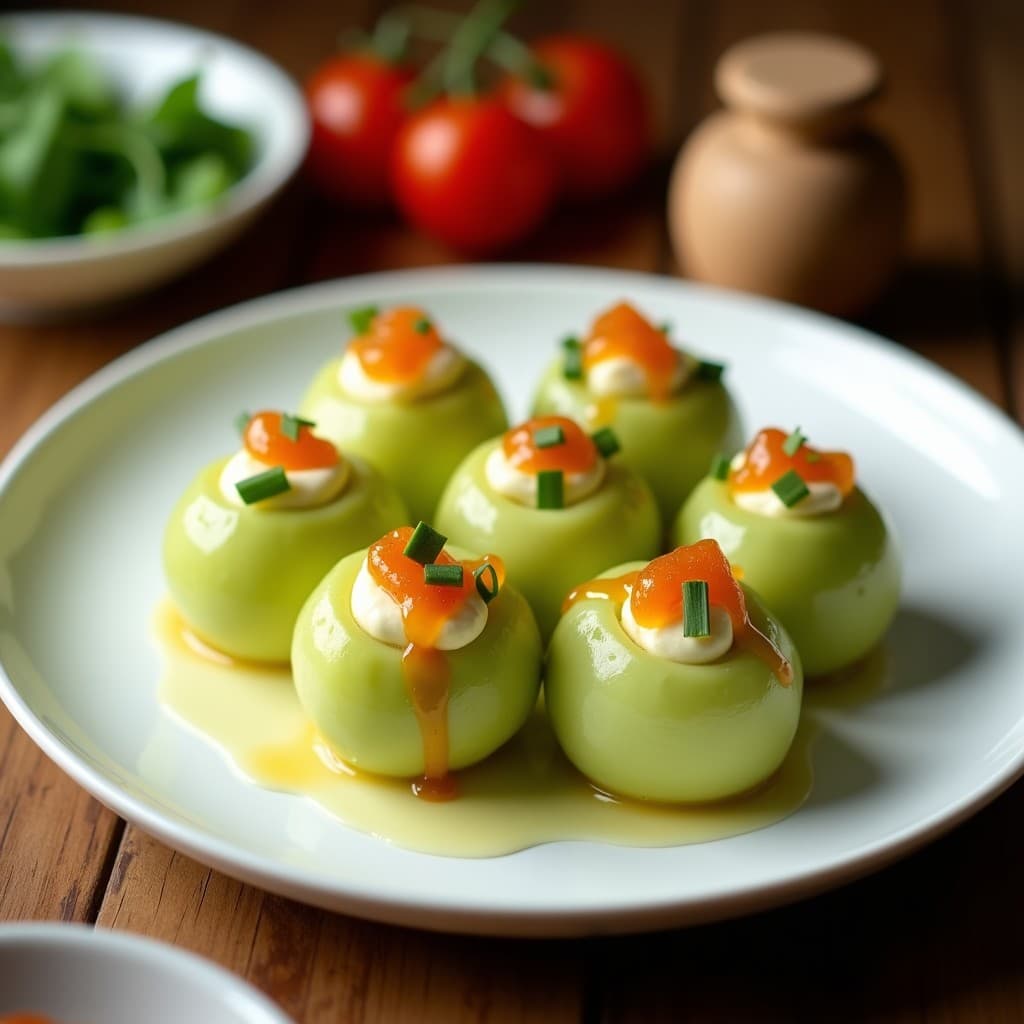 Bolas de Melón Amargo Rellenas de Queso de Cabra y Miel: Entrante Chino con Toque Dulce-Salado