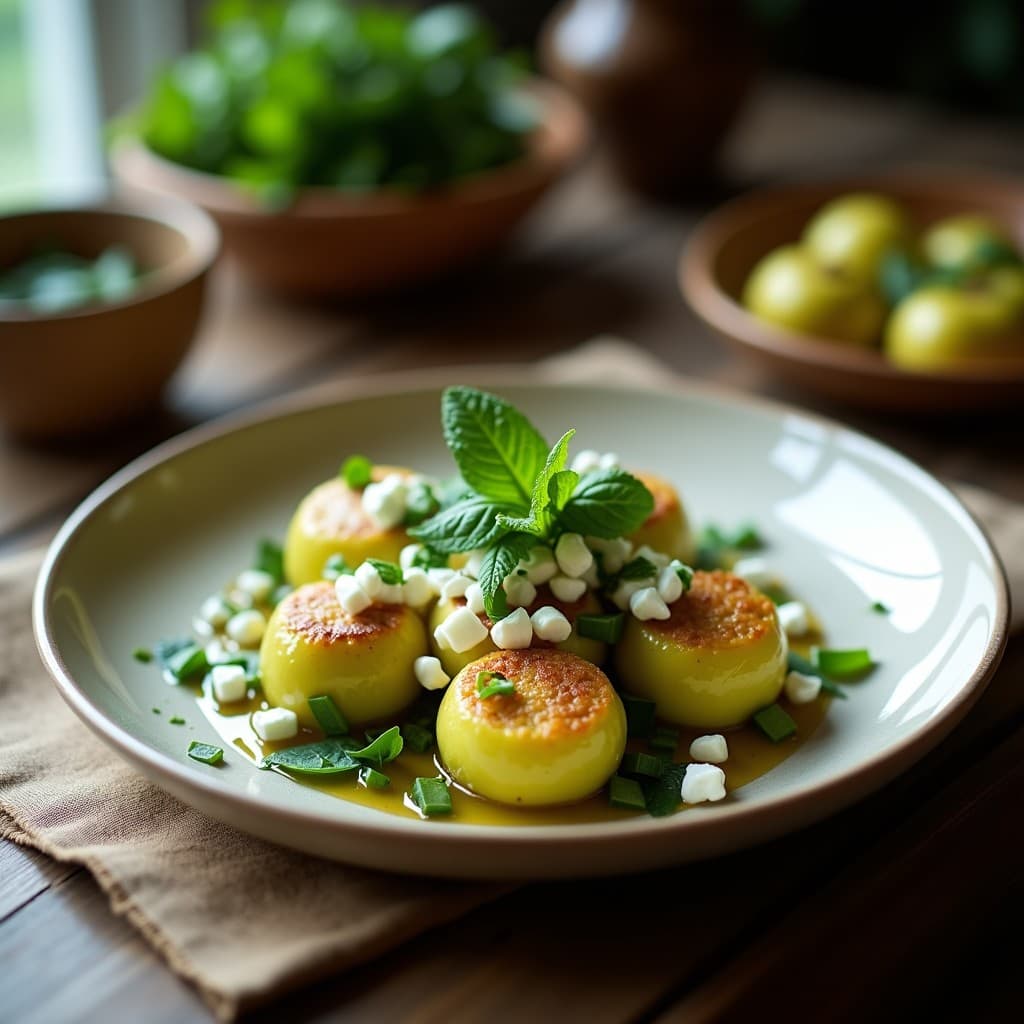 Bolas de Melón Amargo Rellenas de Queso Feta y Menta: Aperitivo Griego Crudivegano