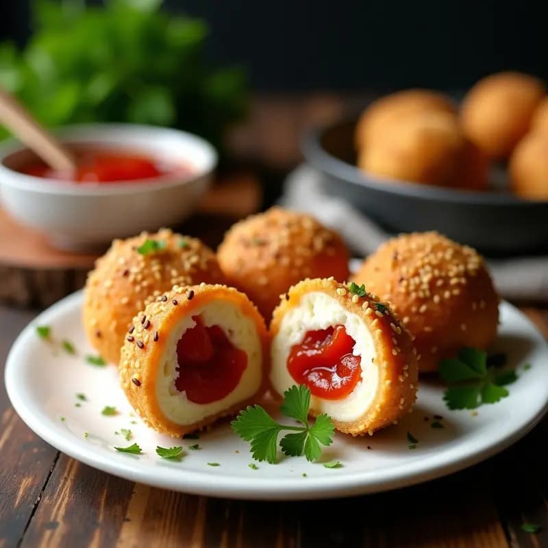 Bolas de Queso de Almendras Rellenas de Mermelada de Tomate: Aperitivo Salado-Dulce en Airfryer