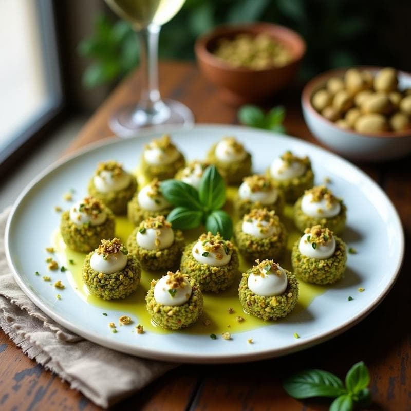 Bolas de Queso de Búfala y Pistacho: Aperitivo Italiano sin Cocción en 5 Minutos