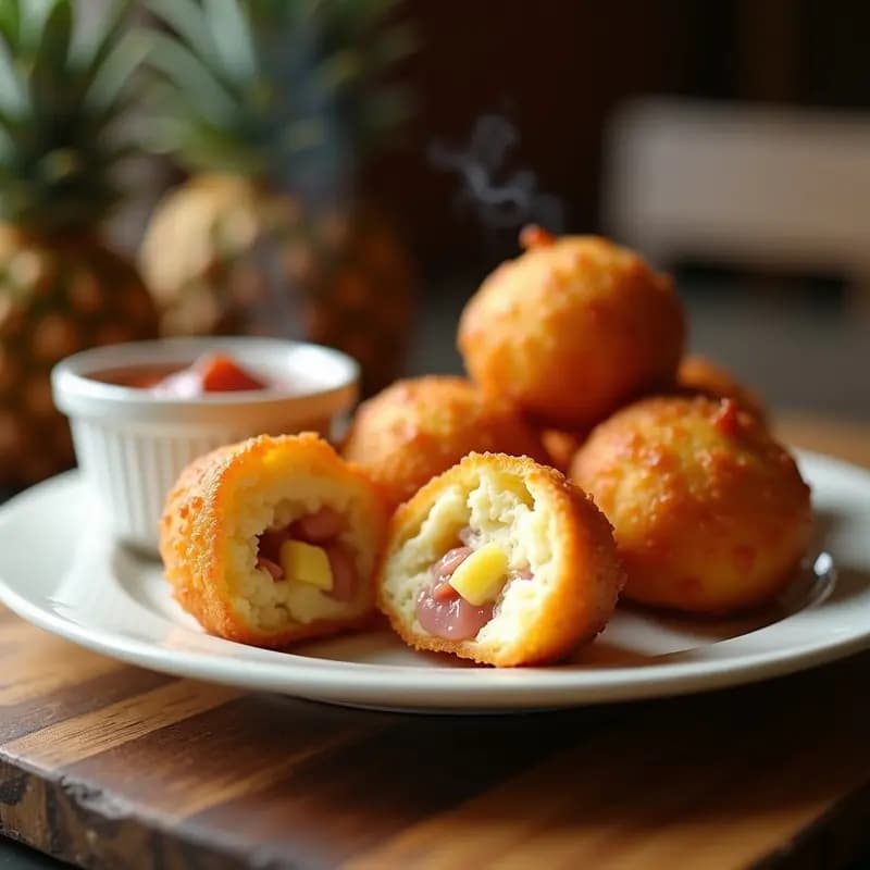 Bolas de Queso Fritas Rellenas de Jamón y piña: Aperitivo que Sorprende en Cada Bocado