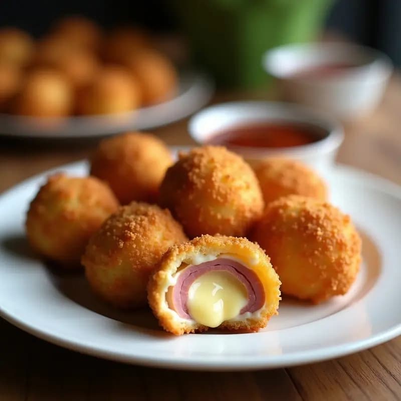 Bolas de Queso Fritas Rellenas de Jamón York: Snack Perfecto para Picar