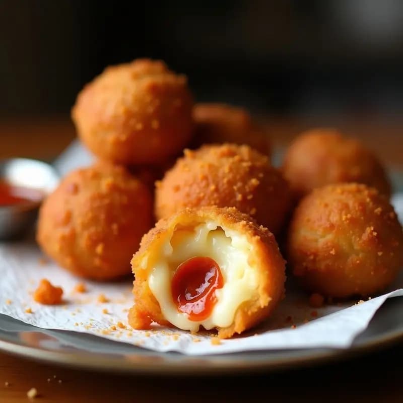 Bolas de Queso Fritas Rellenas de Pepperoni y Mozzarella: Snack Crujiente que Derrite el Corazón
