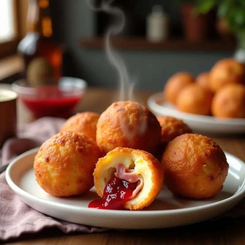 Bolas de Queso Fundido con Jamón York y Mermelada de Arándanos: Aperitivo Rápido y Adictivo