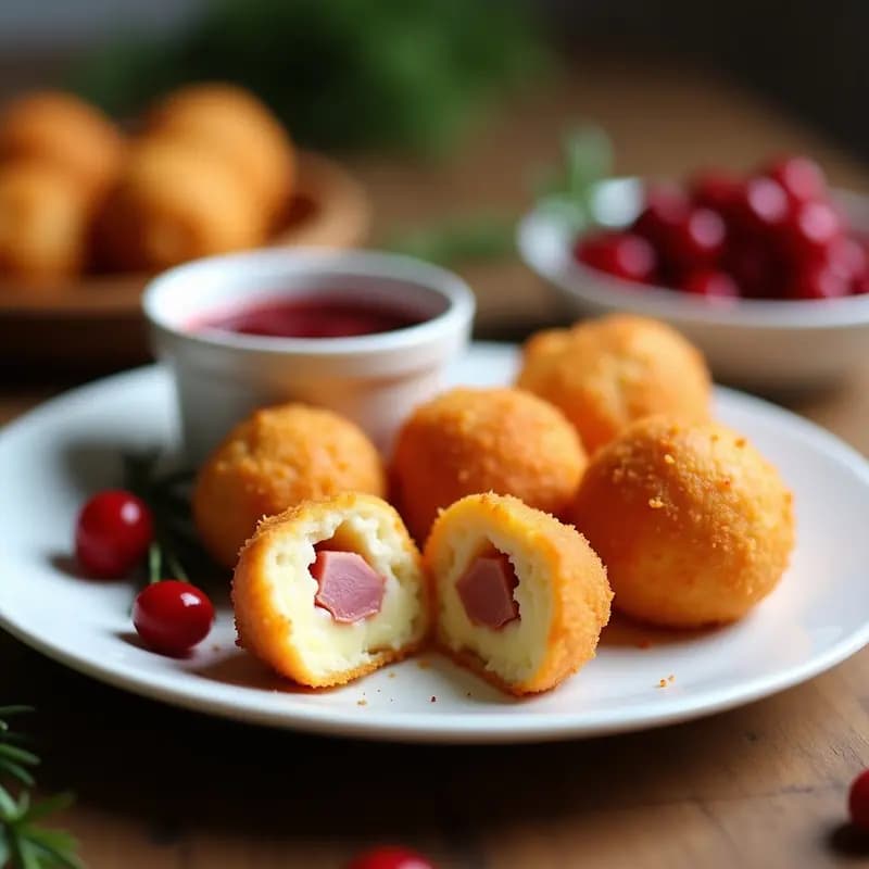 Bolas de Queso Fritas con Jamón Serrano y Mermelada de Arándanos: Aperitivo Sofisticado y Crujiente