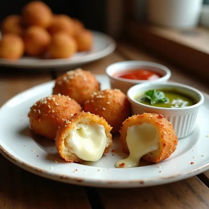 Bolas de Queso Mozzarella Fritas con Salsa de Tomate Casera y Pesto: Receta Italiana para Mojar