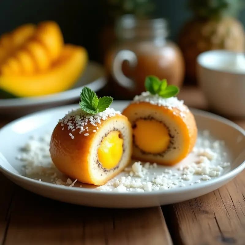 Boli de Yuca y Cocount con Relleno de Mango: Postre Brasilero Vegano y Sin Azúcar