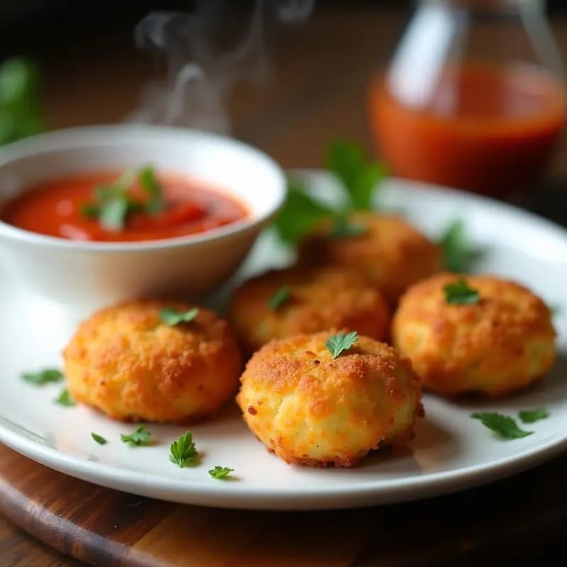 Bolinhas de Bacalhau con Salsa de Tomate y Azafrán: Croquetas Portuguesas en Airfryer