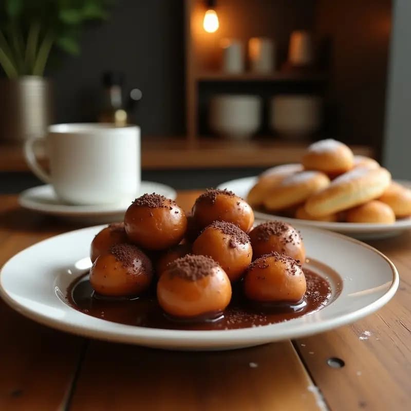 Bolinhas de Chuva Brasileñas con Chocolate Caliente: Postre Tradicional Sin Gluten