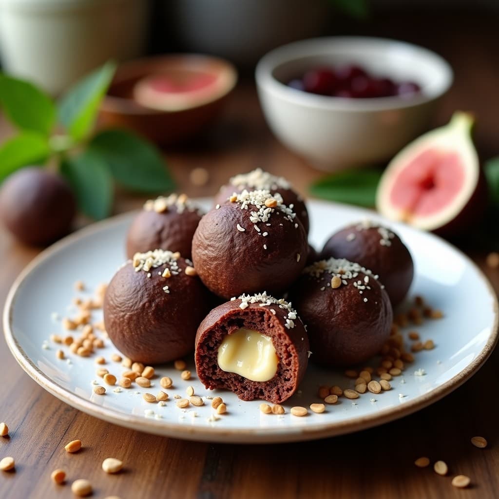 Bolitas de Amaranth y Cacao con Relleno de Mermelada de Higuera: Snack Vegano Sin Horno