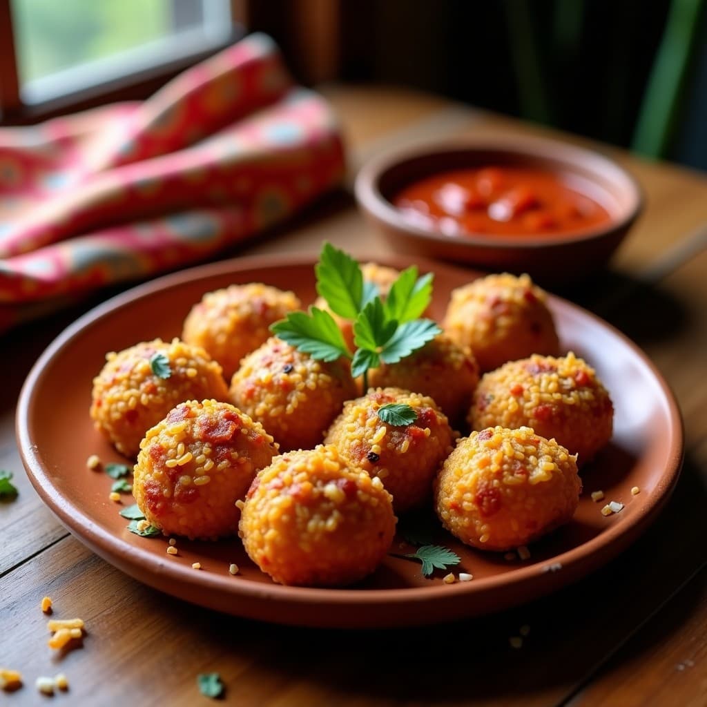 Bolitas de Arroz Rancheras con Salsa de Tomate Casera: Aperitivo Mexicano en Airfryer