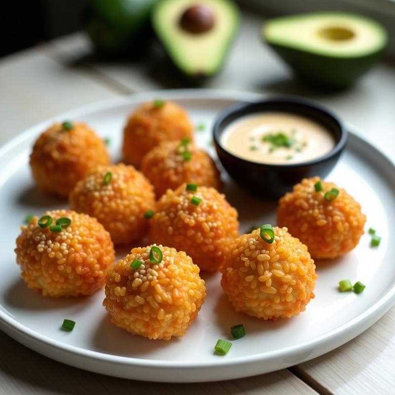 Bolitas de Arroz con Salmón y Aguacate: Receta en Airfryer con Salsa de Sésamo