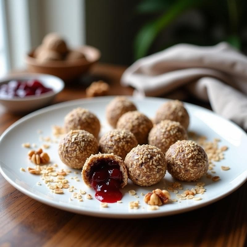 Bolitas de Avena y Semillas de Chía con Mermelada de Arándanos: Desayuno Sin Azúcar