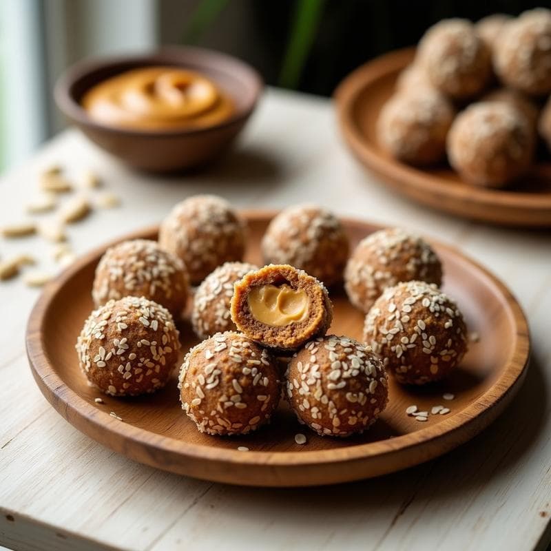 Bolitas de Avena y Dátiles Rellenas de Crema de Cacahuete: Snack Energético Sin Horno