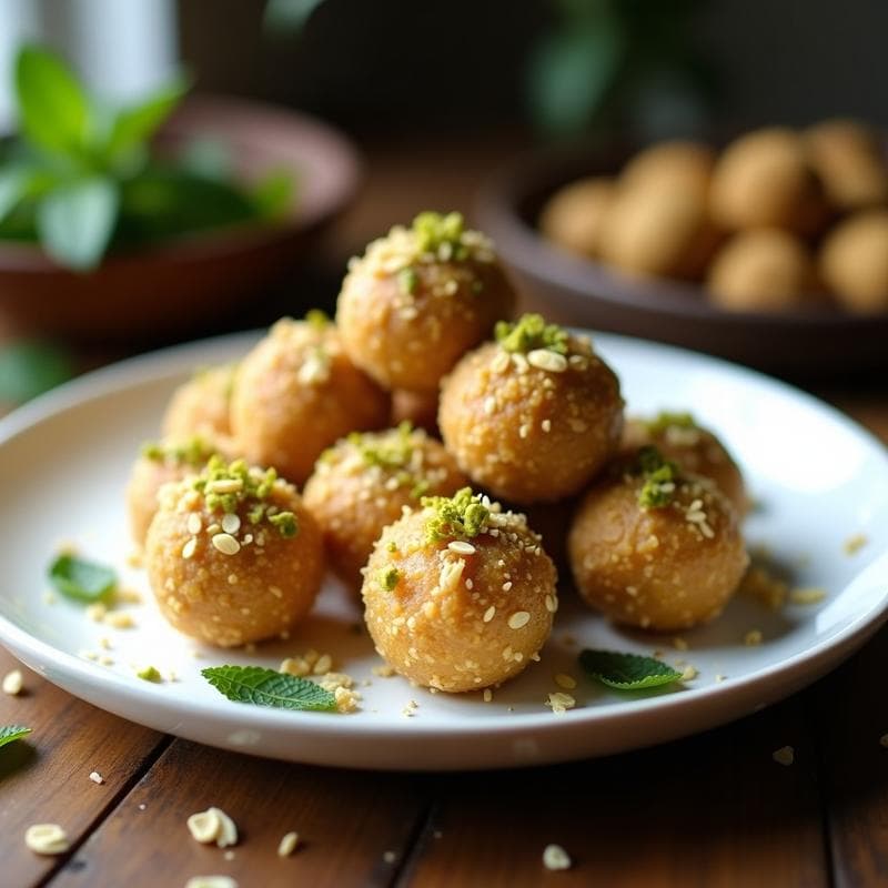 Bolitas de Avena y Proteína con Esencia de Cardamomo: Postre Indio Alta en Proteína y Sin Horno