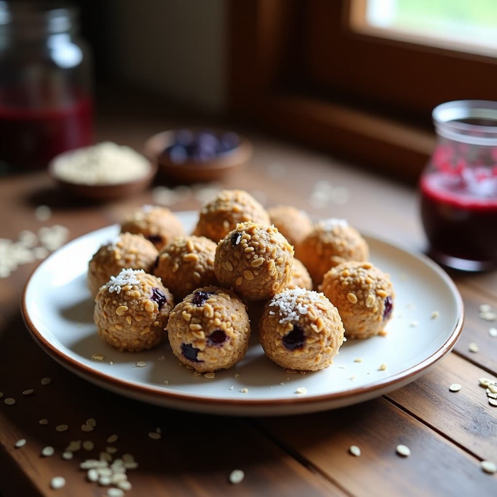 Bolitas de Avena y Semillas de Lino con Mermelada de Frutos del Bosque: Snack Energético Vegano