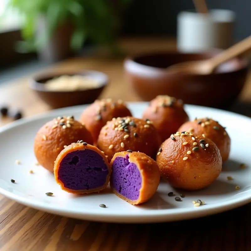 Bolitas de Batata Morada y Semillas de Loto: Snack Chino Crujiente en Airfryer y Sin Harina