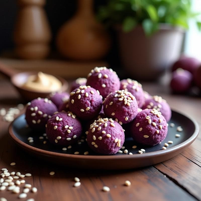 Bolitas de Batata Morada y Semillas de Sésamo: Snack Energético Sin Gluten