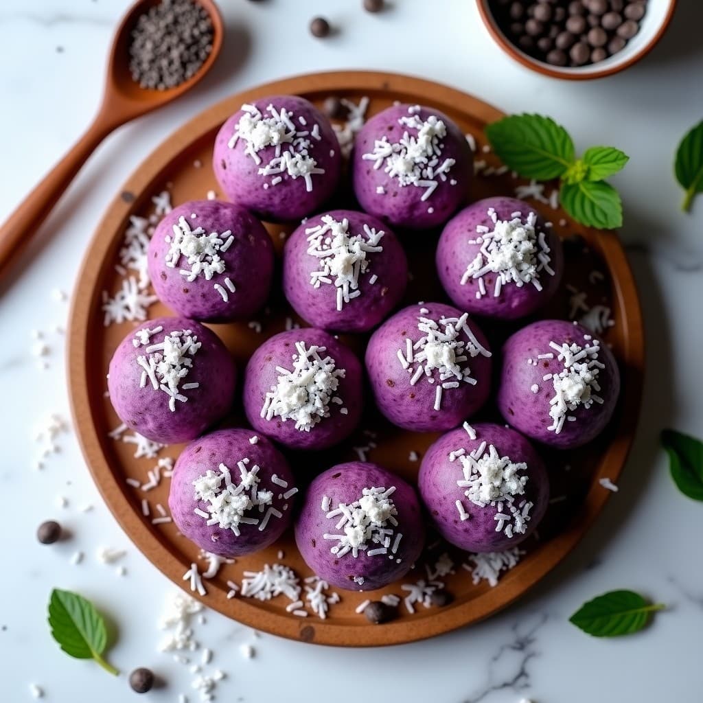 Bolitas de Batata Morada y Semillas de Chía: Snack Dulce Vegano Sin Horno y Alto en Fibra
