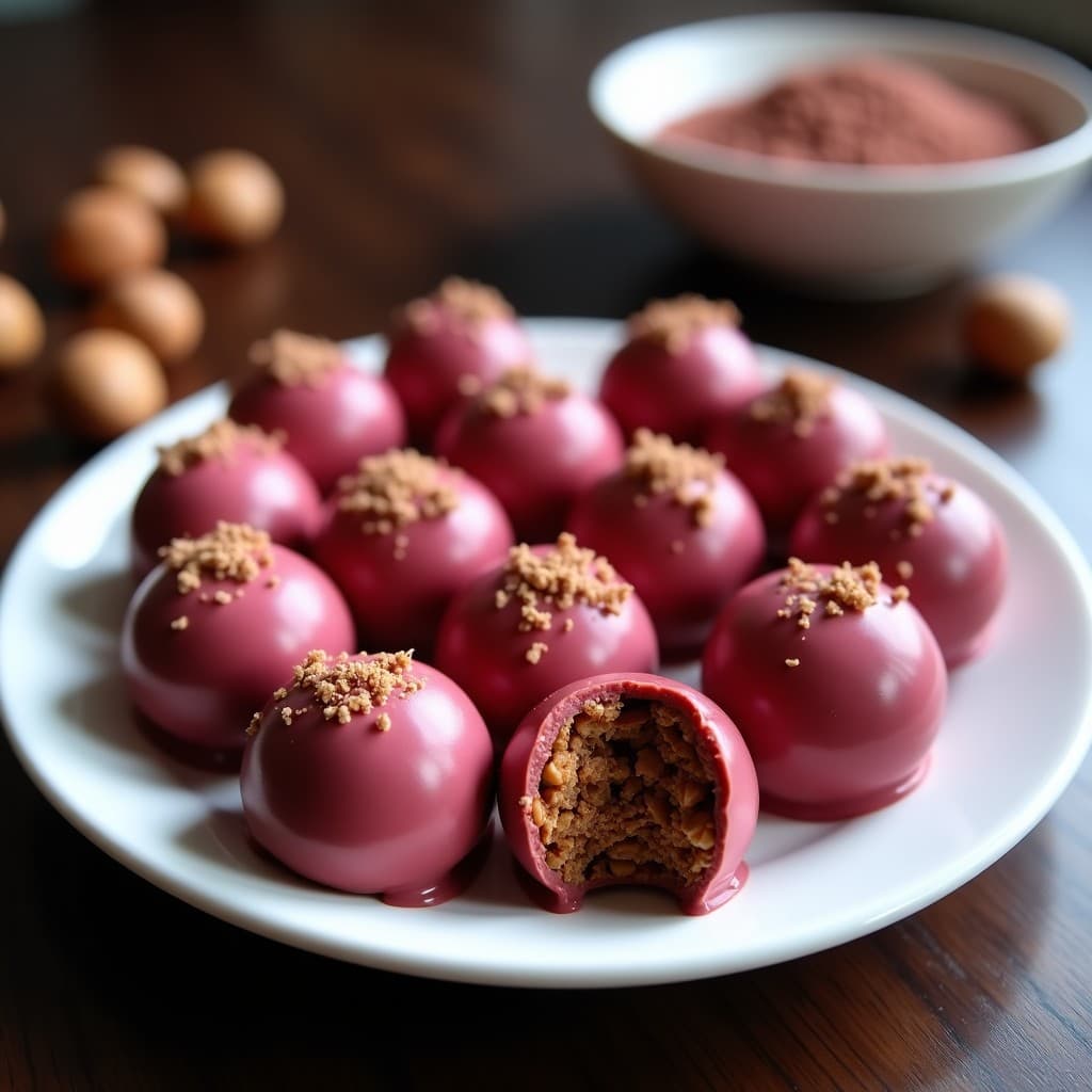 Bolitas de Carob y Avellanas con Cobertura de Chocolate Rubí: Postre Sin Azúcar y Sin Lactosa