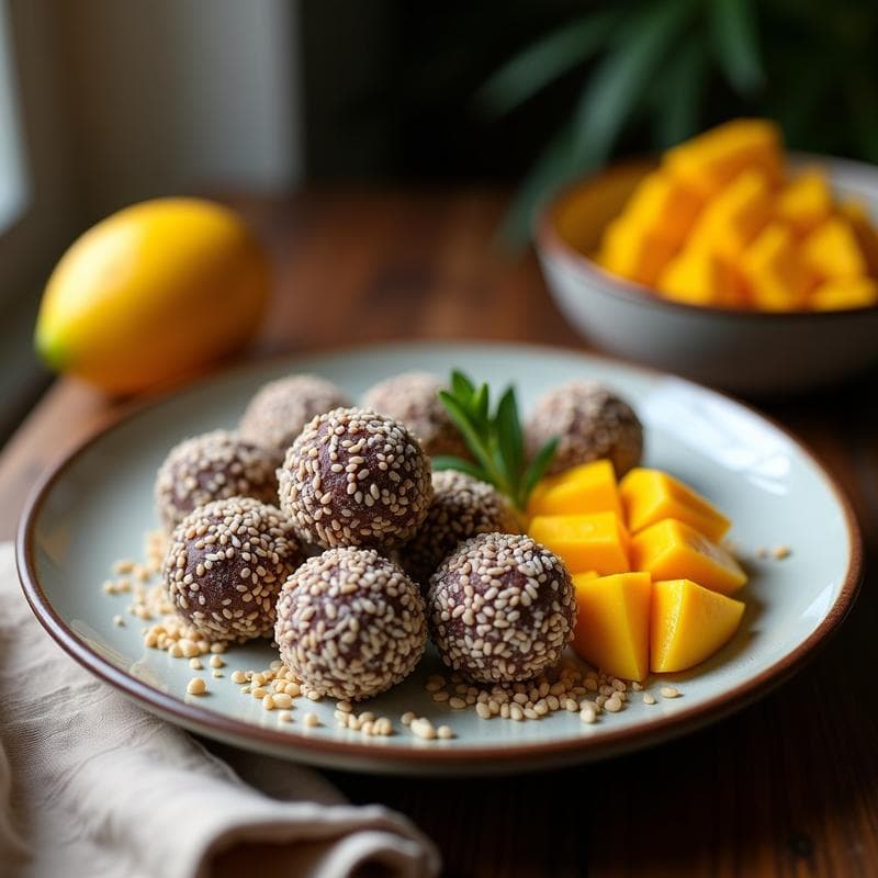 Bolitas de Coco y Cacao con Relleno de Mango: Postre Vegano Sin Horno en 15 Minutos
