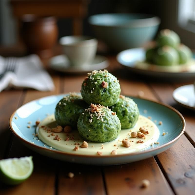 Bolitas de Coco y Espirulina con Mantequilla de Anacardo: Postre Vegano Sin Azúcar y Rico en Hierro